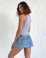 Raw Hem Denim Mini Skirt in Vintage Blue Wash