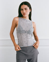 Dudley Vest Top in Sequin Knit Dark Silver