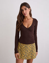 Dulcet Ribbed Plunge Top in Chocolate Brown