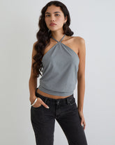 Dyilla Arrow Neck Top in Grey
