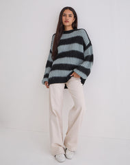 Daren Jumper in Grey and Charcoal Stripes