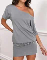 Edwina Off The Shoulder Mini Dress in Grey