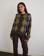 Eliana Cardigan in Knit Argyle Brown
