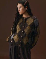Eliana Cardigan in Knit Argyle Brown