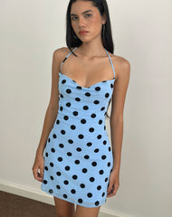 Eltazia Mini Dress in Blue with Polka Space Black