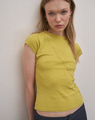 Elyra Asymmetric Top in Knit Golden Green