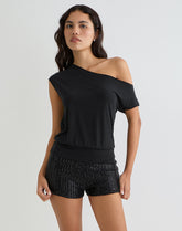 Elysian Asymmetric Top in Cupro Black
