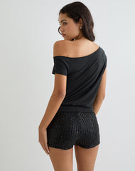 Elysian Asymmetric Top in Cupro Black
