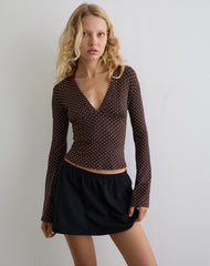 Emesy Long Sleeve Top in Micro Polka Brown
