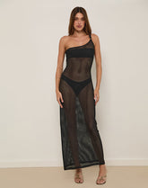 Erminia Maxi Dress in Open Knit Black