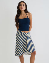 Esmeray Midi Skirt in Cream and Navy Diagonal Stripe
