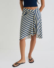 Esmeray Midi Skirt in Cream and Navy Diagonal Stripe