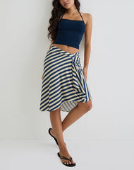 Esmeray Midi Skirt in Cream and Navy Diagonal Stripe