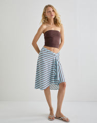 Esmeray Midi Skirt in Diagonal Stripe Light Blue