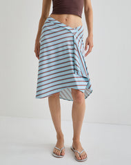 Esmeray Midi Skirt in Diagonal Stripe Light Blue