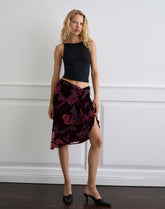 Esti Midi Skirt in Floral Devore Burgundy