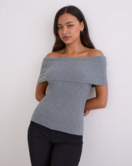 Fahari Foldover Top in Rib Knit Grey