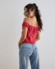 Fayra Bardot Corset Top in Cotton Dobby Red