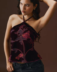 Fiorella Top in Floral Devore Burgundy