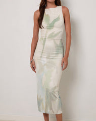 Flo Midi Dress in Abstract Painted Flower Blue