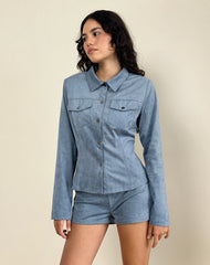 Fyodora Jacket in Suede Dusty Blue