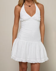 Felicia Halterneck Mini Dress in Crochet White