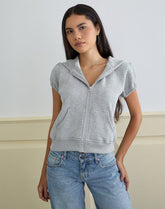 Galia Short Sleeve Zip Hoodie in Grey Marl