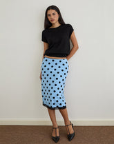 Gamila Midi Skirt in Blue with Polka Space Black