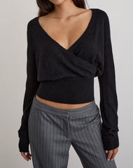 Nilza Wrap Top in Knit Black