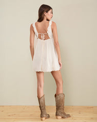Garistha Babydoll Puffball Mini Dress in Cream