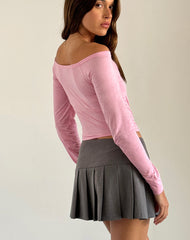 Gavya Long Sleeve Bardot Top in Flamingo Pink