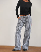 Wasic Wide Leg Trouser in Floral Gingham Black