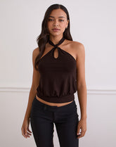 Giunea Knot Halter Top in Bitter Chocolate