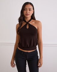Giunea Knot Halter Top in Bitter Chocolate