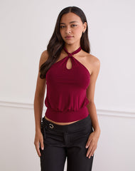 Giunea Knot Halter Top in Burgundy