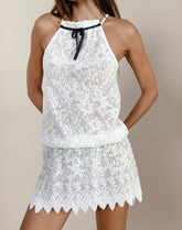 Gladia Halter Neck Mini Dress in Unlined Lace White