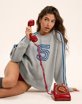 Govel Sweatshirt in Grey Marl with Cobalt Blue 5 Motif