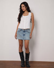 Gronita Top in Poplin White with Broderie Trim