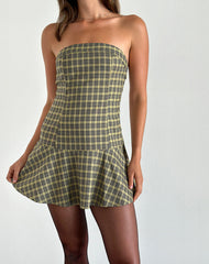 Hadia Bandeau Mini Dress in Check Yellow