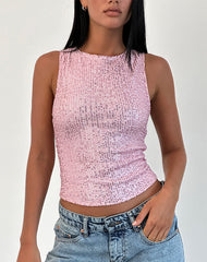 Hala Vest Top in Pink Mini Sequin