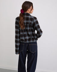 Harana Collar Jacket in Blue and Brown Check