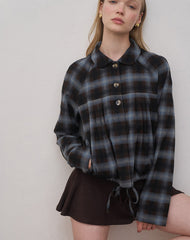 Harana Collar Jacket in Blue and Brown Check