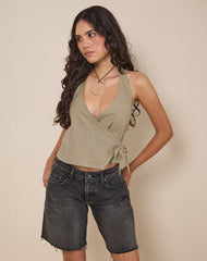 Hart Tie Side Top in Linen Slate Green