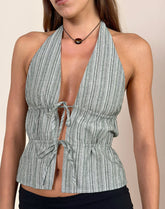 Hassna Double Tie Front Top in Green and White