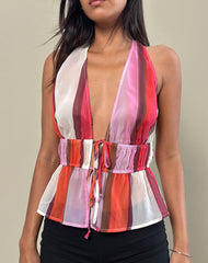 Hassna Halterneck Top in Pink Chiffon Painted Stripe