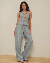 Wasic Wide Leg Trouser in Green and White Stripe