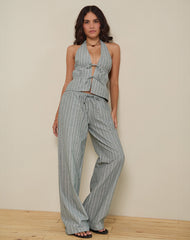 Wasic Wide Leg Trouser in Green and White Stripe