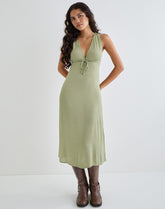 Havisla Tie Front Midi Dress in Sage Green