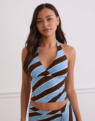 Haya Plunge Top in Retro Stripe Blue