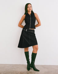 Hayashi Asymmetrical Midi Skirt in Denim Black Wash
